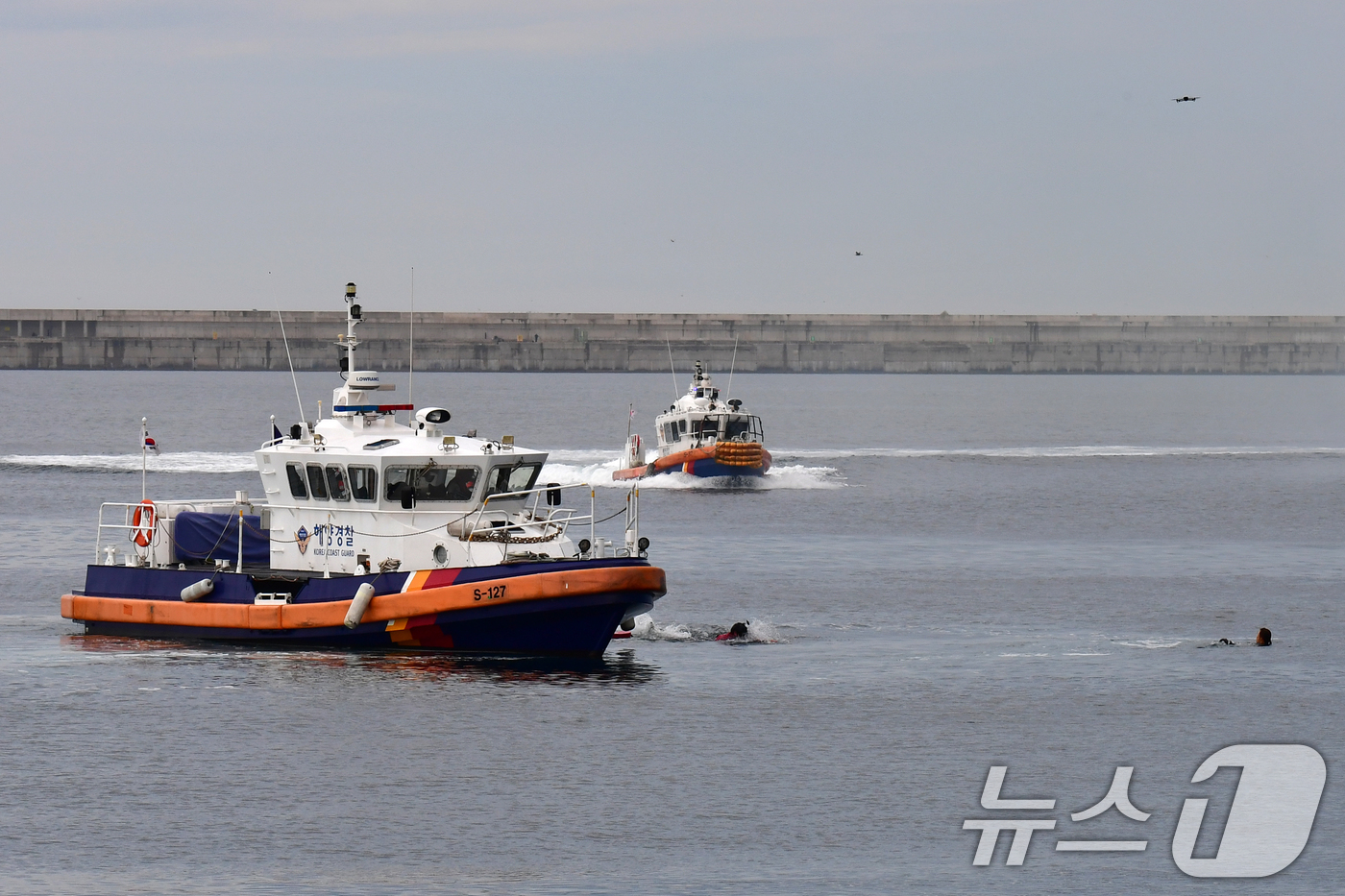 (포항=뉴스1) 최창호 기자 = 'APEC 2025 정상회의' 개최를 앞둔 2일 오후 경북 포항시 북구 영일만항에서 실시된 크루즈선 화재 진화 및 해상 인명 구조훈련에서 포항해경 …