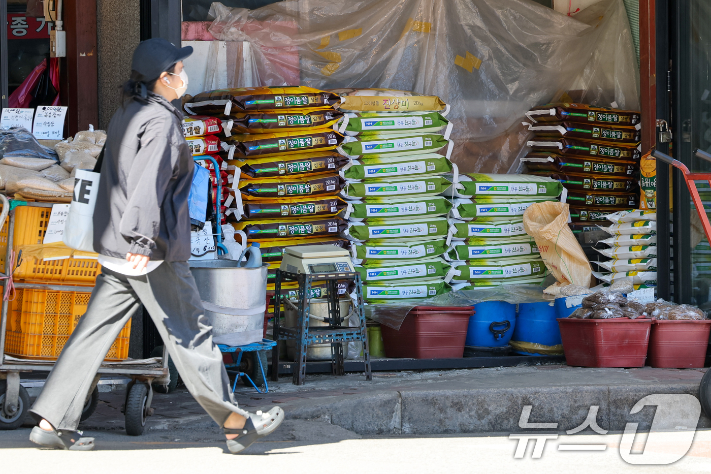 (서울=뉴스1) 안은나 기자 = 쌀(20kg) 평균 소매가격이 전년 대비 21% 오른 가운데 21일 서울 동대문구 청량리 종합시장에 쌀이 진열돼 있다. 2025.9.21/뉴스1