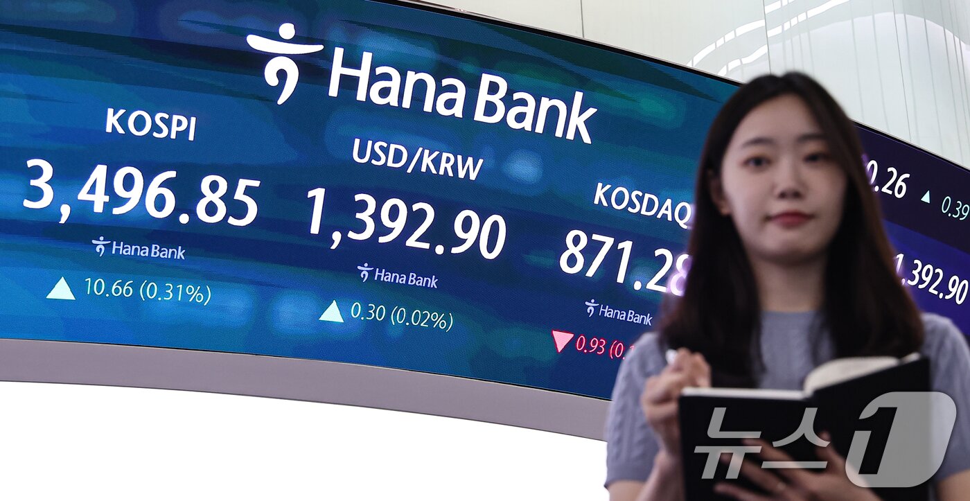 본문 이미지 - 서울 중구 하나은행 딜링룸 전광판. /뉴스1 ⓒ News1