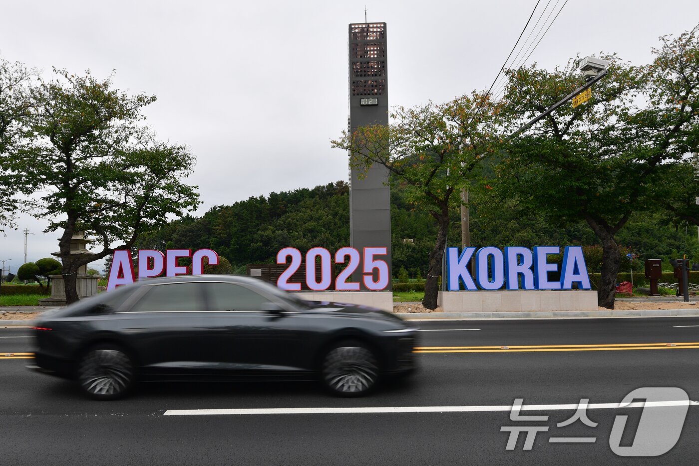본문 이미지 - APEC 정상회의를 앞두고 경북 경주시 보문단지로 향하는 도로변 곳곳에 홍보 조형물이 설치돼 있다. ⓒ News1 최창호 기자