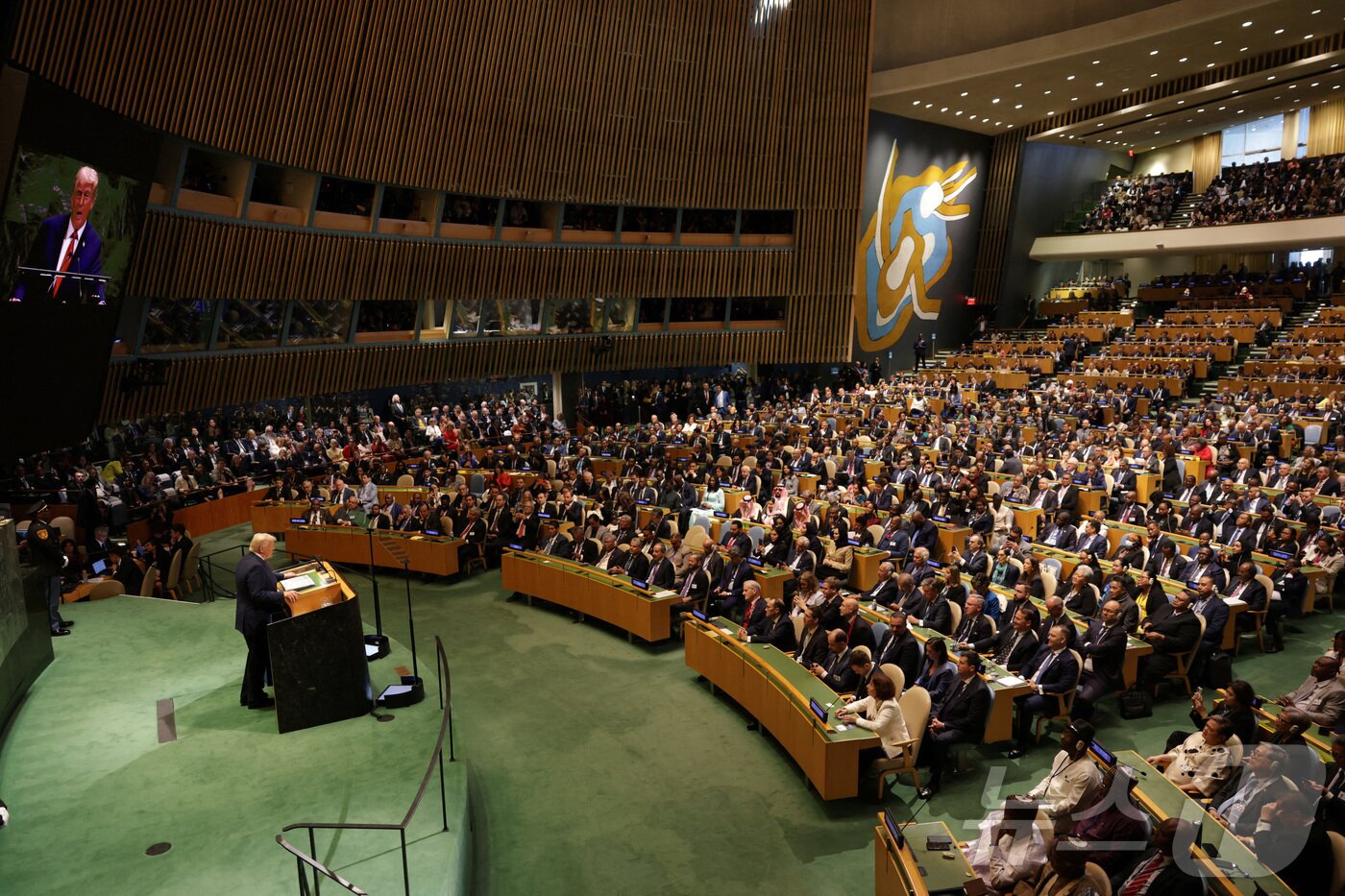 본문 이미지 - 트럼프 대통령의 제80차 유엔총회 기조연설. 2025.09.23 ⓒ 로이터=뉴스1 ⓒ News1 이지예 객원기자