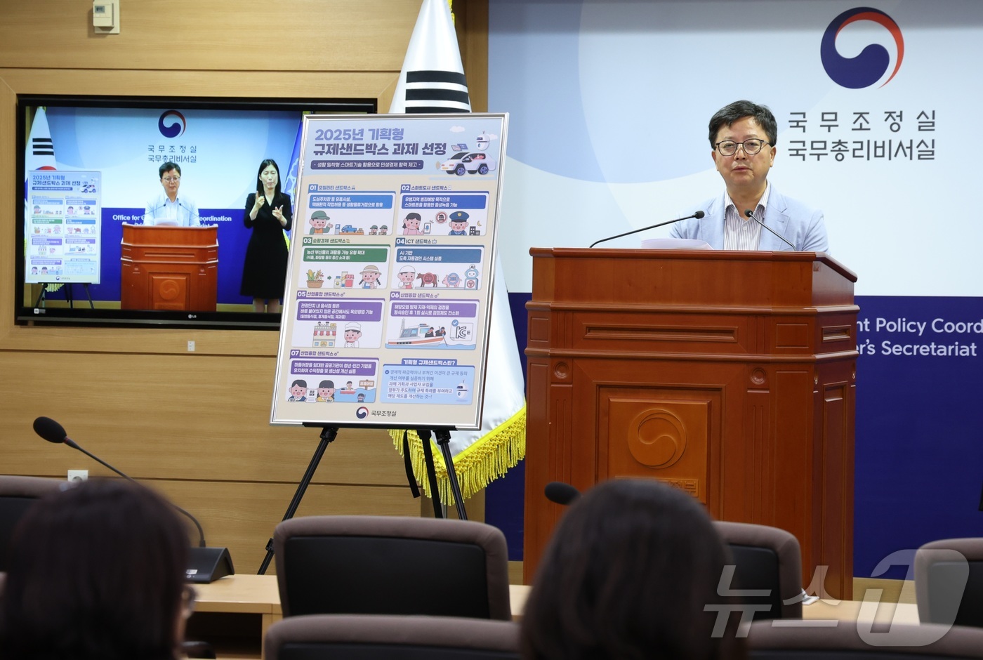(세종=뉴스1) 김기남 기자 = 정병규 국무조정실 규제혁신기획관이 25일 세종시 정부세종청사에서 2025년 기획형 규제샌드박스 선정과제를 발표하고 있다. 2025.9.25/뉴스1