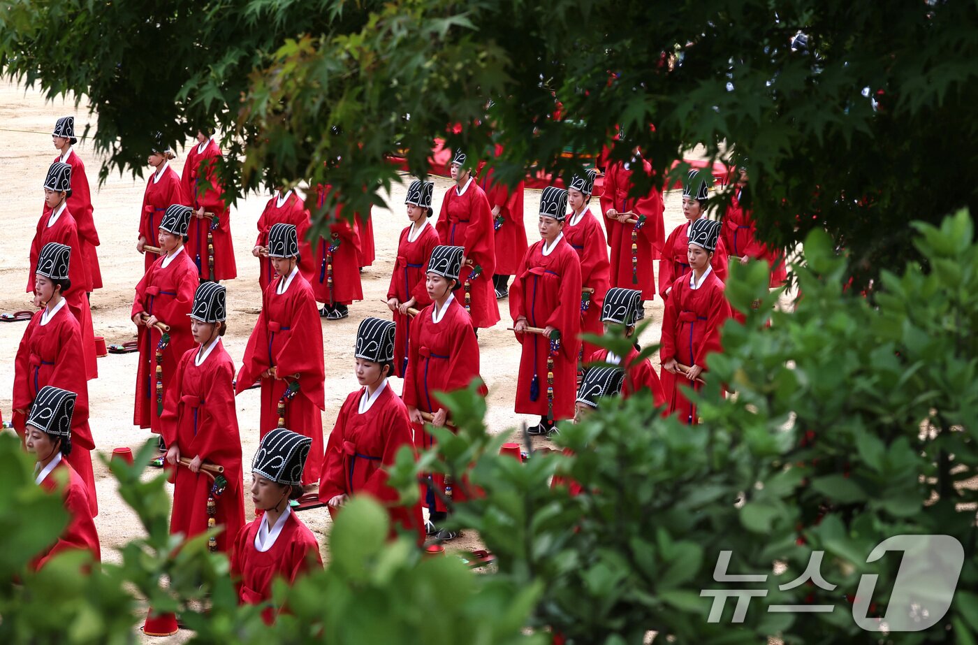 본문 이미지 - 25일 오전 서울 종로구 성균관 비천당에서 열린 추기 석전&#40;釋奠&#41;대제에서 학생들이 팔일무를 준비하고 있다. 2025.9.25/뉴스1 ⓒ News1 구윤성 기자