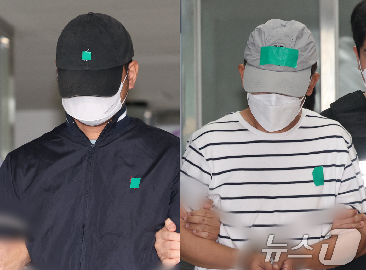 (수원=뉴스1) 김영운 기자 = 'KT무단결제 사건' 피의자인 A 씨(왼쪽)와 B 씨가 25일 경기 수원시 영통구 수원영통경찰서에서 나와 검찰로 구속 송치되고 있다.A 씨는 지난 …