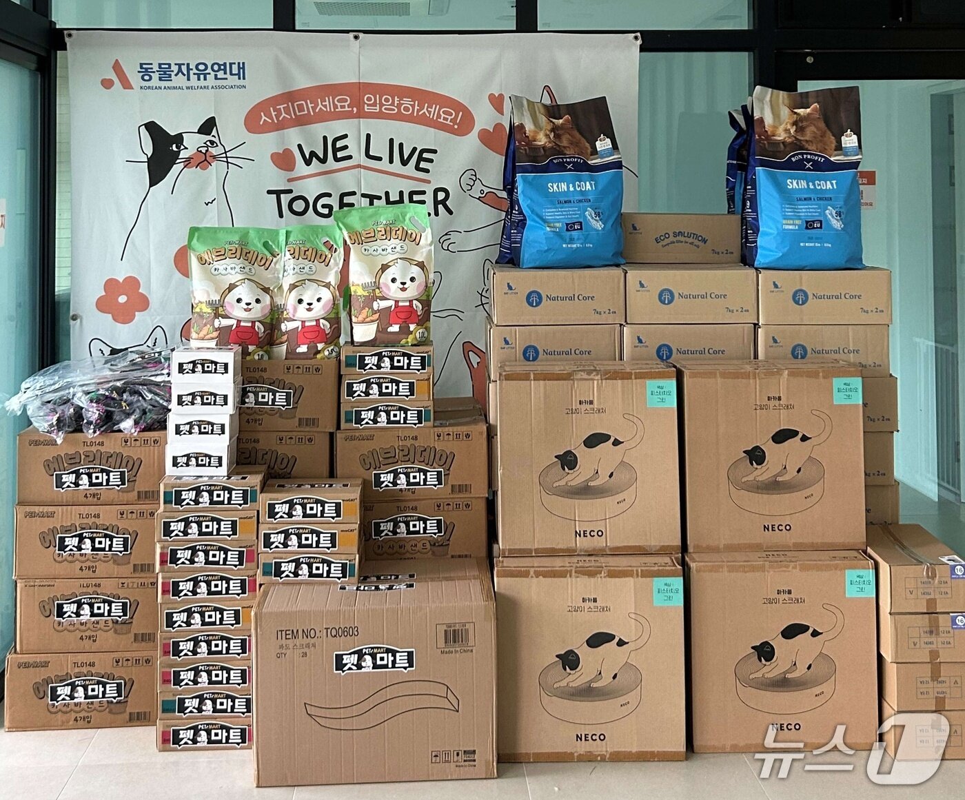 본문 이미지 - 네츄럴코어와 펫마트 임직원들은 24일 동물보호소에서 봉사활동을 진행했다(업체 제공). ⓒ 뉴스1