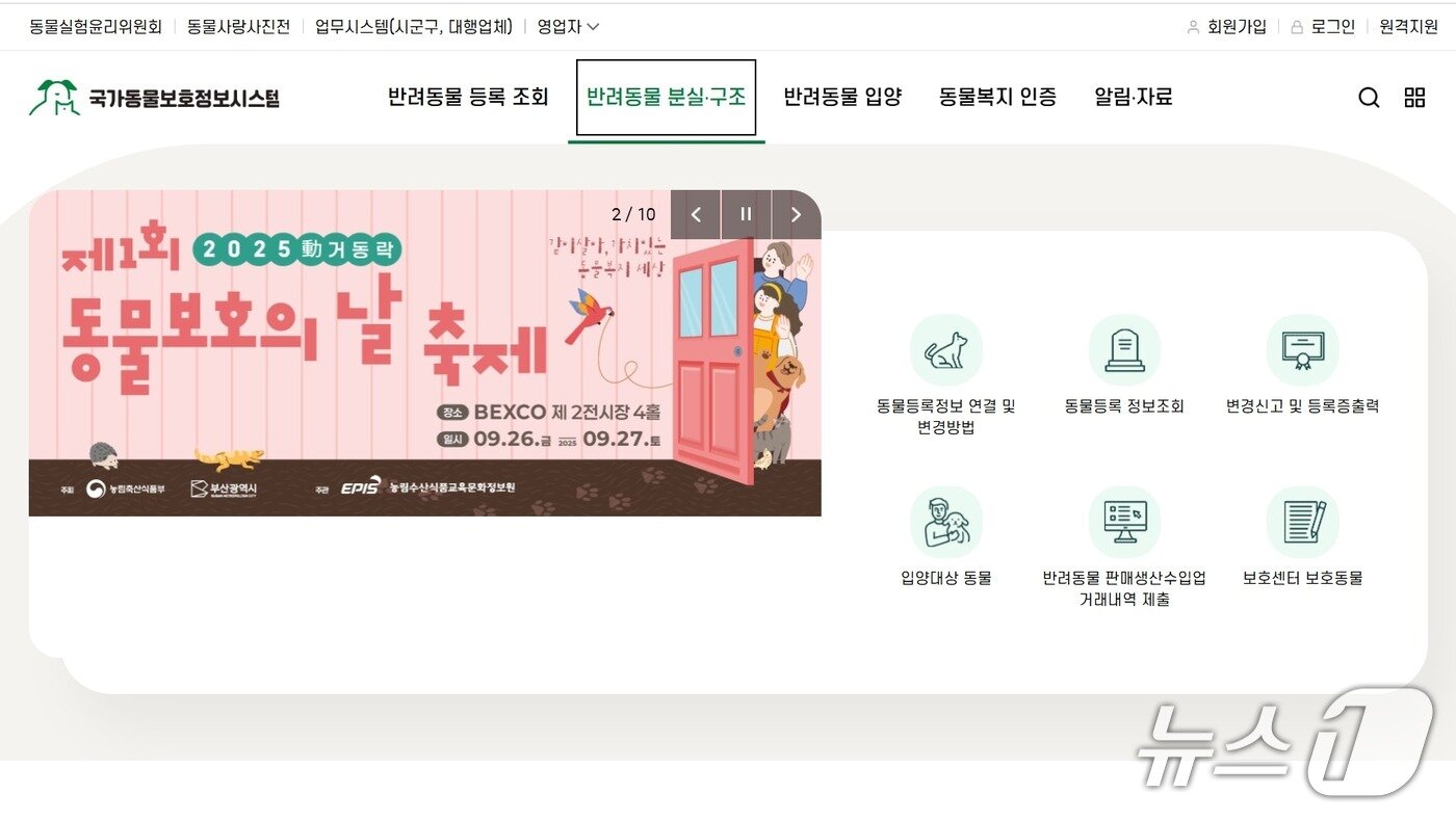 본문 이미지 - 국가동물보호정보시스템 갈무리 ⓒ 뉴스1