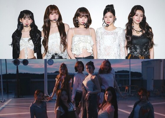 본문 이미지 - 르세라핌&#40;위쪽&#41;, 하츠투하츠 / 사진제공=쏘스뮤직, SM엔터테인먼트