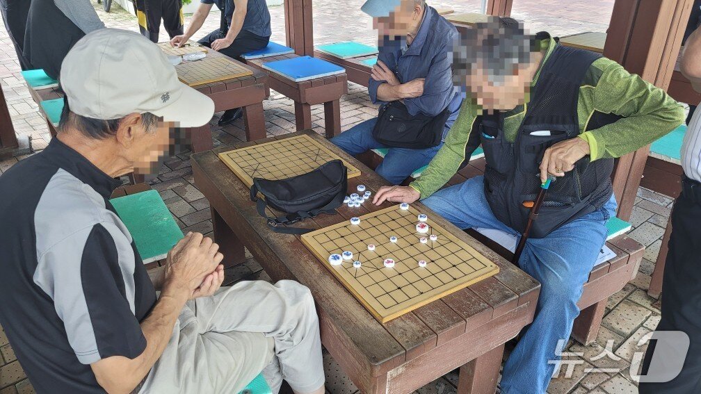 본문 이미지 - 26일 서울 동작구 보라매공원에서 노인들이 장기에 열중하고 있다. 장기판 왼쪽에 앉은 김 모 씨&#40;75·남&#41;은 &#34;탑골공원에서 장기를 두다가 장기판이 없어져 보라매공원으로 나왔다&#34;며 &#34;여러 사람들을 만날 수 있던 장소가 사라지니 좀 섭섭하다&#34;고 말했다.