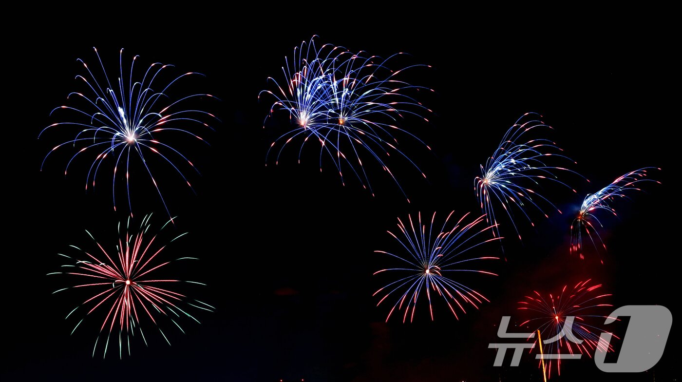 본문 이미지 - 27일 오후 서울 여의도 한강공원 일대에서 열린 '2025 서울세계불꽃축제'에서 화려한 불꽃이 밤하늘을 수놓고 있다. 2025.9.27/뉴스1 ⓒ News1 황기선 기자