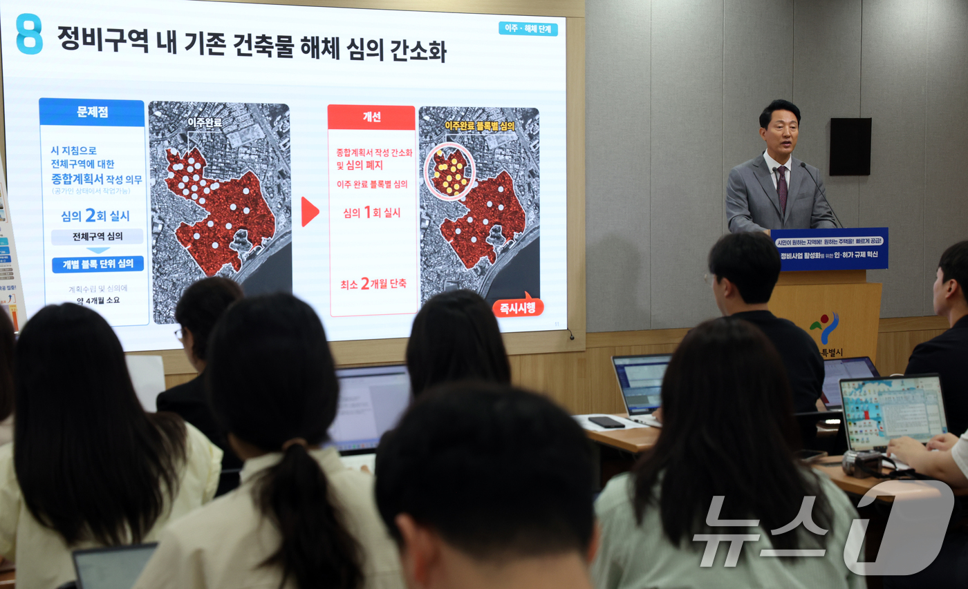 (서울=뉴스1) 김명섭 기자 = 오세훈 서울시장이 29일 서울 중구 시청 브리핑룸에서 서울시 주택공급 대책 기자설명회를 하고 있다.  2025.9.29/뉴스1