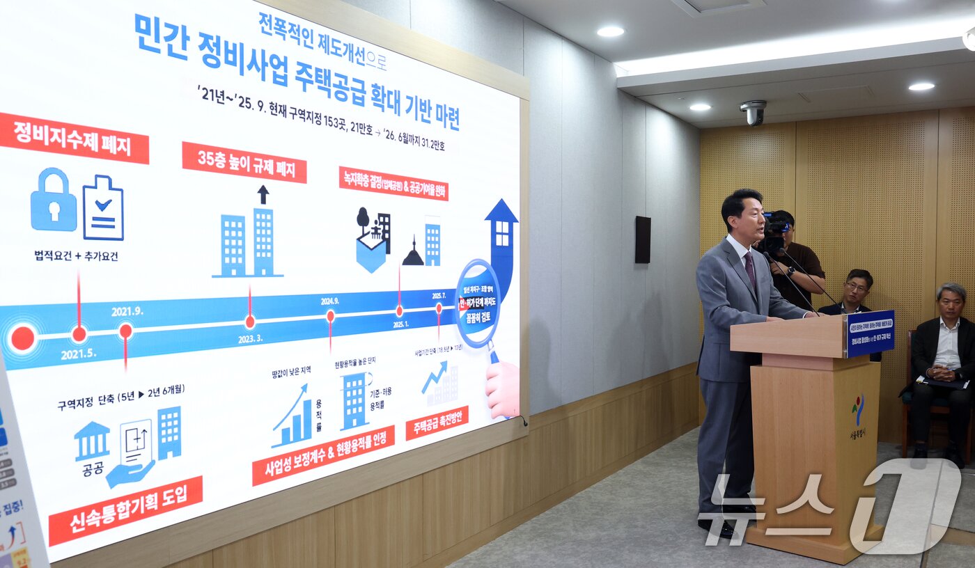 본문 이미지 - 오세훈 서울시장이 29일 서울 중구 시청 브리핑룸에서 서울시 주택공급 대책 기자설명회를 하고 있다. 2025.9.29/뉴스1 ⓒ News1 김명섭 기자