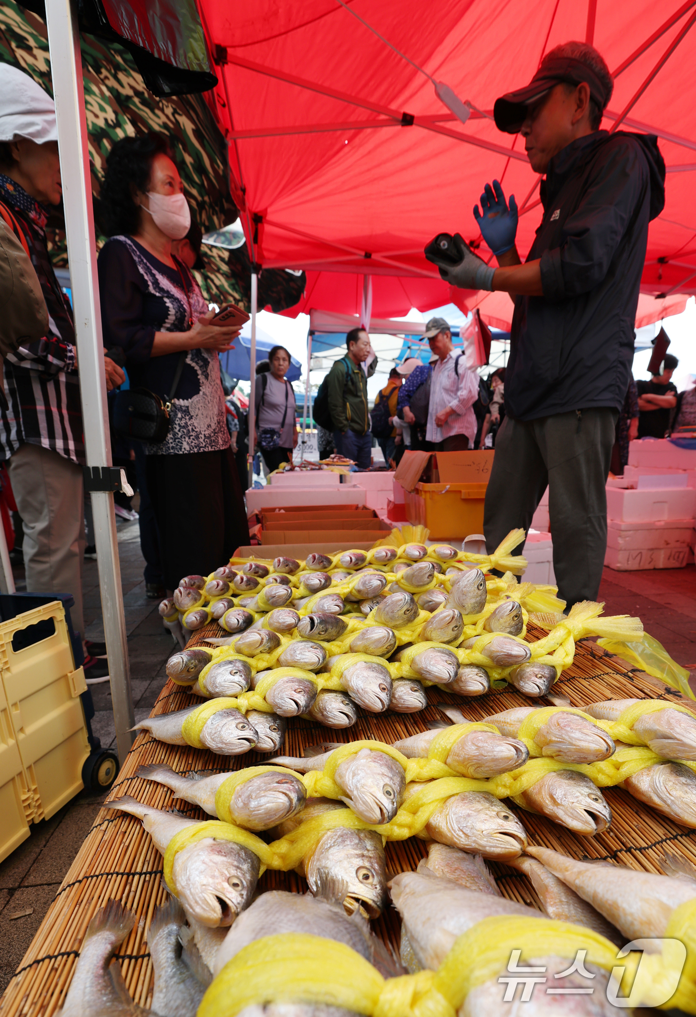 (성남=뉴스1) 김영운 기자 = 추석 연휴를 앞둔 29일 경기 성남시 중원구 모란민속5일장에서 시민들이 제수용품을 구매하고 있다. 2025.9.29/뉴스1