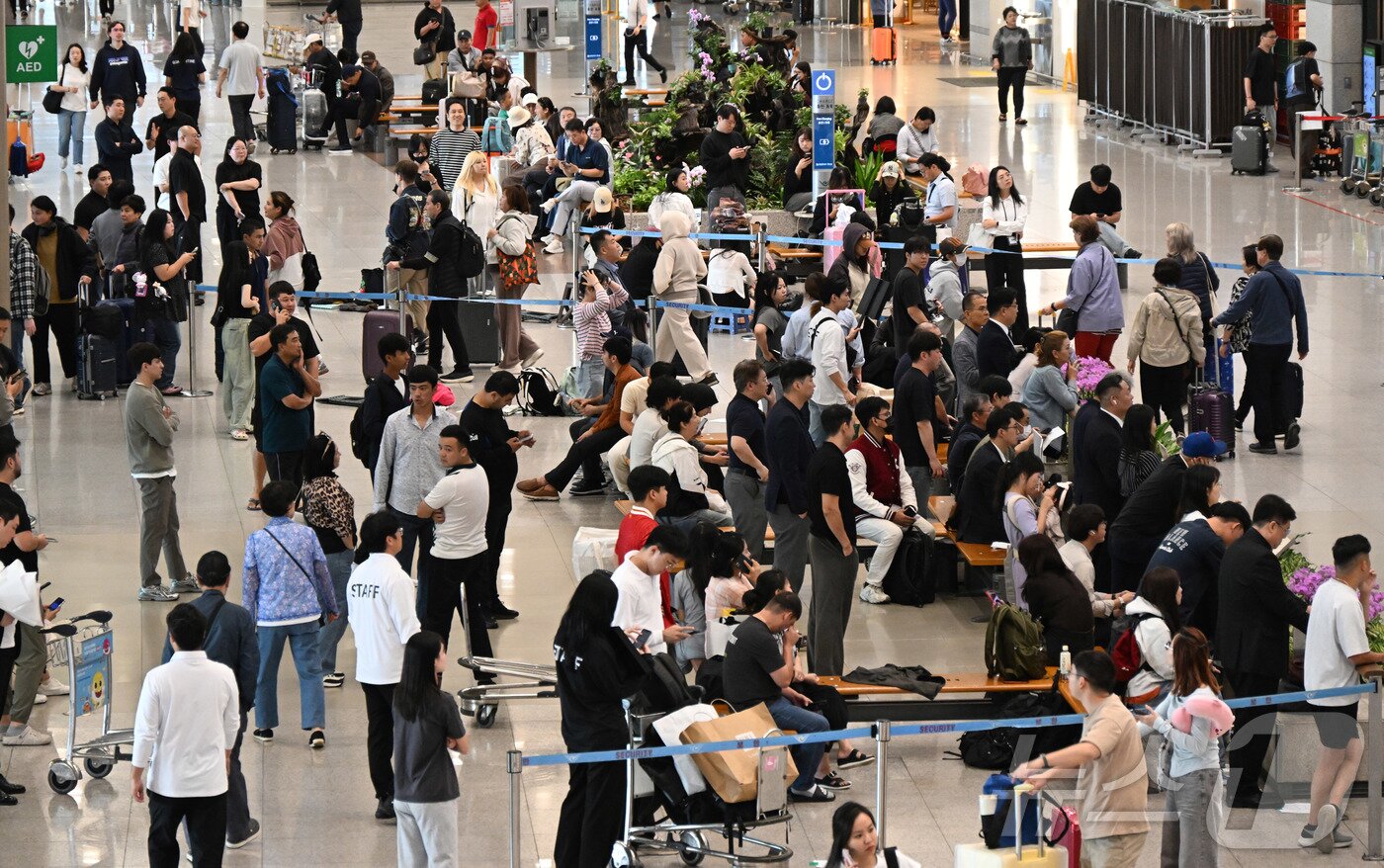 본문 이미지 - 중국인 단체관광객에 대한 무비자 입국 시행 첫날인 29일 인천국제공항 제1터미널 입국장으로 중국인 관광객들이 입국하고 있다. (공동취재) 2025.9.29/뉴스1 ⓒ News1 오대일 기자