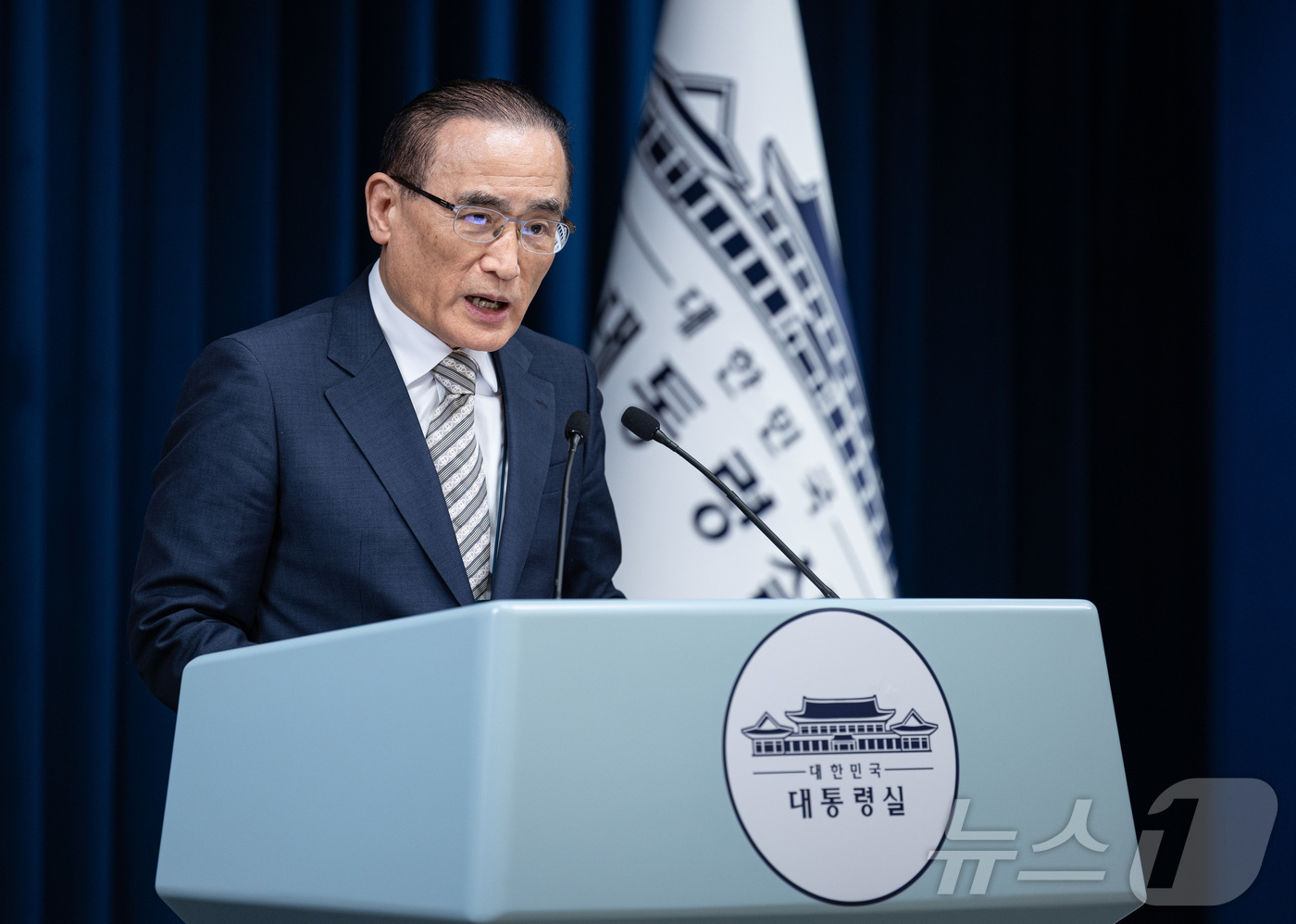 (서울=뉴스1) 이재명 기자 = 위성락 국가안보실장이 29일 서울 용산 대통령실 청사에서 이시바 시게루 일본 총리 방한 일정 관련 브리핑을 하고 있다. 2025.9.29/뉴스1