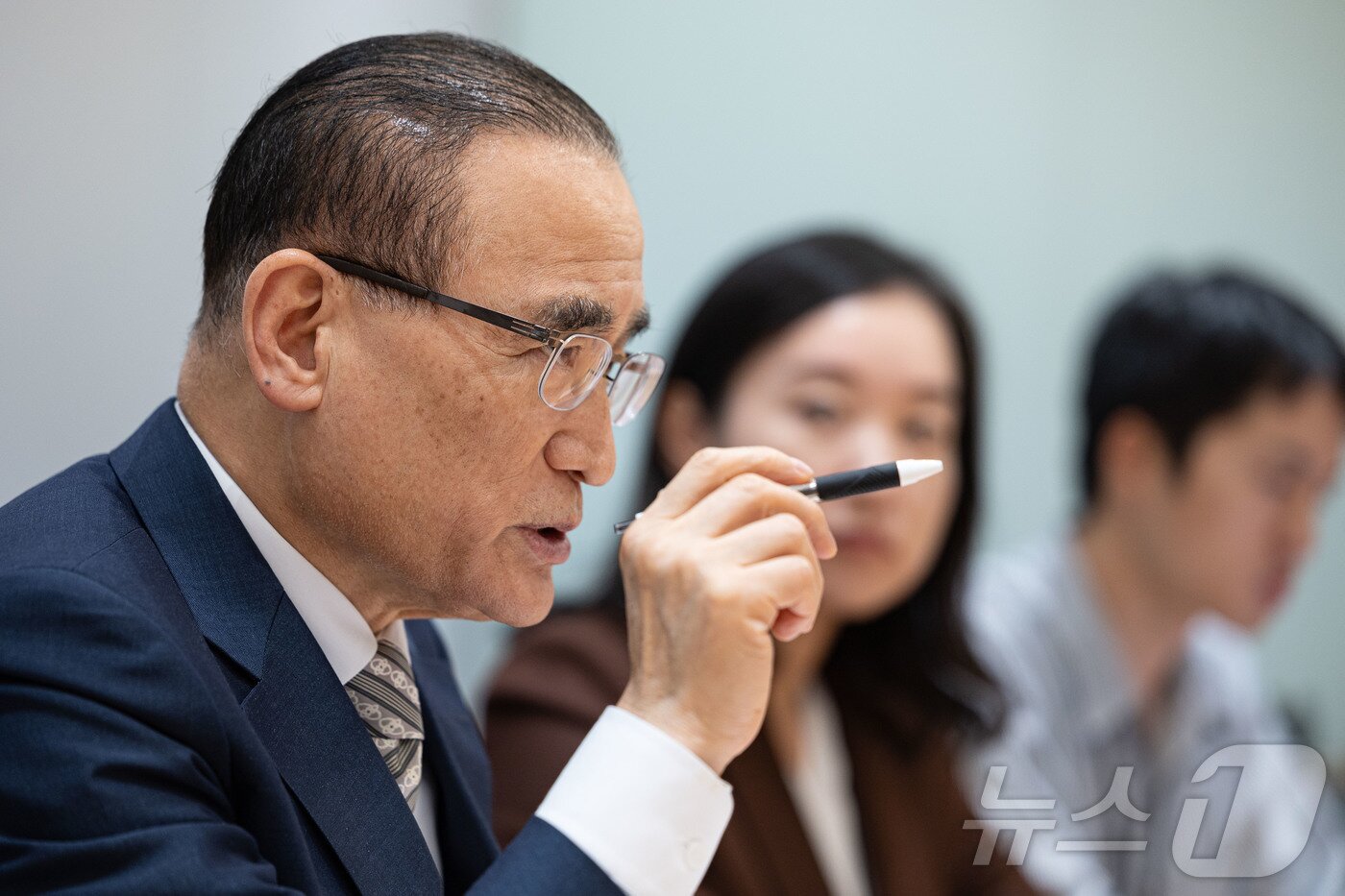 본문 이미지 - 위성락 국가안보실장이 29일 서울 용산 대통령실 청사에서 뉴스1을 비롯한 국내 통신사 취재진들과 인터뷰를 하고 있다. 2025.9.29/뉴스1 ⓒ News1 이재명 기자