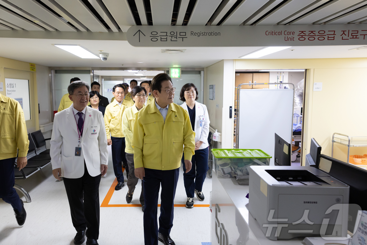 (서울=뉴스1) 이재명 기자 = 이재명 대통령이 29일 서울 중구 국립중앙의료원을 찾아 응급의료 현장점검을 하고 있다. (대통령실 제공. 재판매 및 DB 금지) 2025.9.29/ …