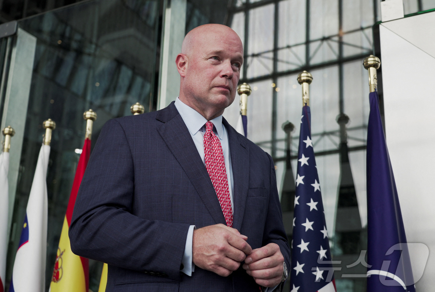 (브뤼셀 로이터=뉴스1) 윤다정 기자 = 매슈 휘태커 북대서양조약기구(NATO·나토) 주재 미국 대사가 8월 4일(현지시간) 벨기에 브뤼셀 나토 본부에서 로이터와 인터뷰하고 있다. …