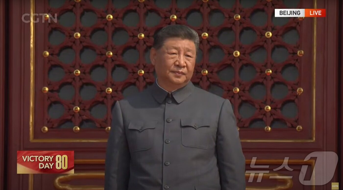 Chinese President Xi Jinping watches a military parade during the 80th anniversary celebration of Victory Day &#40;commemorating the victory in the War of Resistance Against Japanese Aggression and the War Against Fascism&#41; at Tiananmen Square in Beijing, China, on Wednesday. 2025.9.3 / News1
