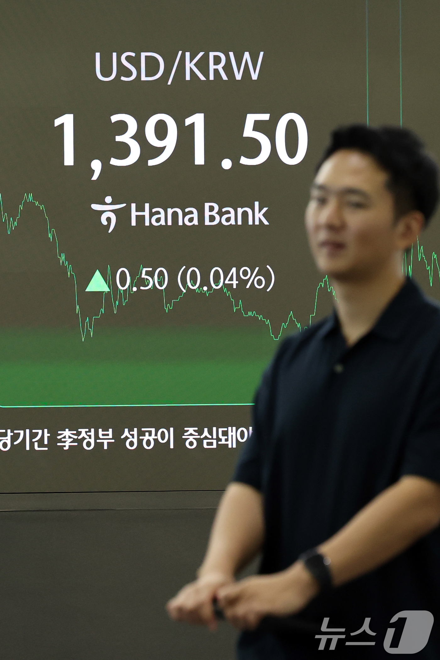 (서울=뉴스1) 황기선 기자 = 3일 오후 서울 중구 하나은행 본점 딜링룸 전광판에 원·달러 환율이 0.50원(0.04%) 상승한 1391.50원을 나타내고 있다.   2025.9 …