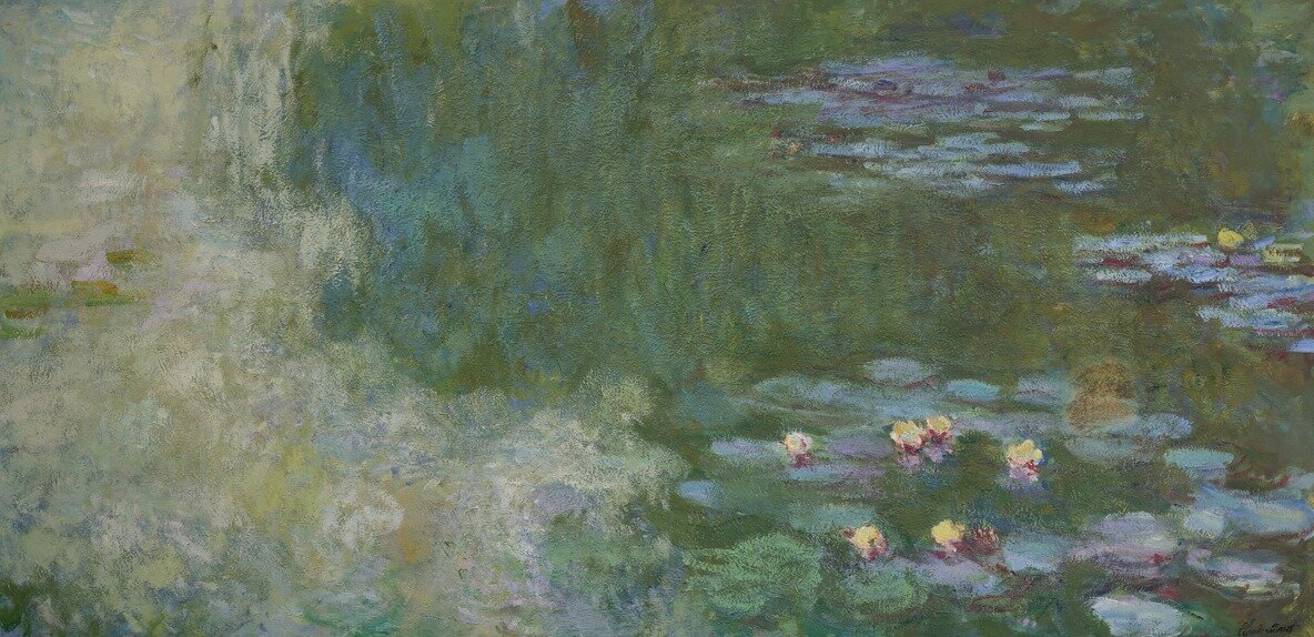 본문 이미지 - 클로드 모네,  수련이 있는 연못, 1917-1920, 캔버스에 유화 물감, 100&times;200.5cm, 국립현대미술관 이건희컬렉션 (국립현대미술관 제공)