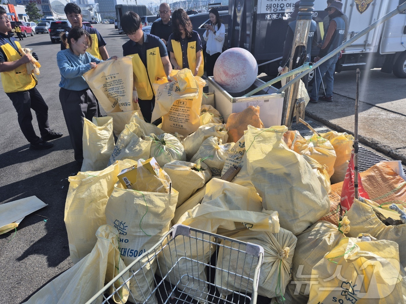 (속초=뉴스1) 윤왕근 기자 = 30일 오후 강원 속초시 청초호 일대에서 동해지방해양경찰청, 동아오츠카, 속초시 등이 함께한 민관 합동 수중·연안 정화활동이 펼쳐지고 있다. 이날 …