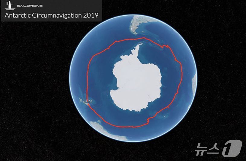 본문 이미지 - 196일 동안 1만1879해리의 남극해를 일주한 세일드론 1020호의 경로&#40;출처:세일드론사 누리집&#41;
