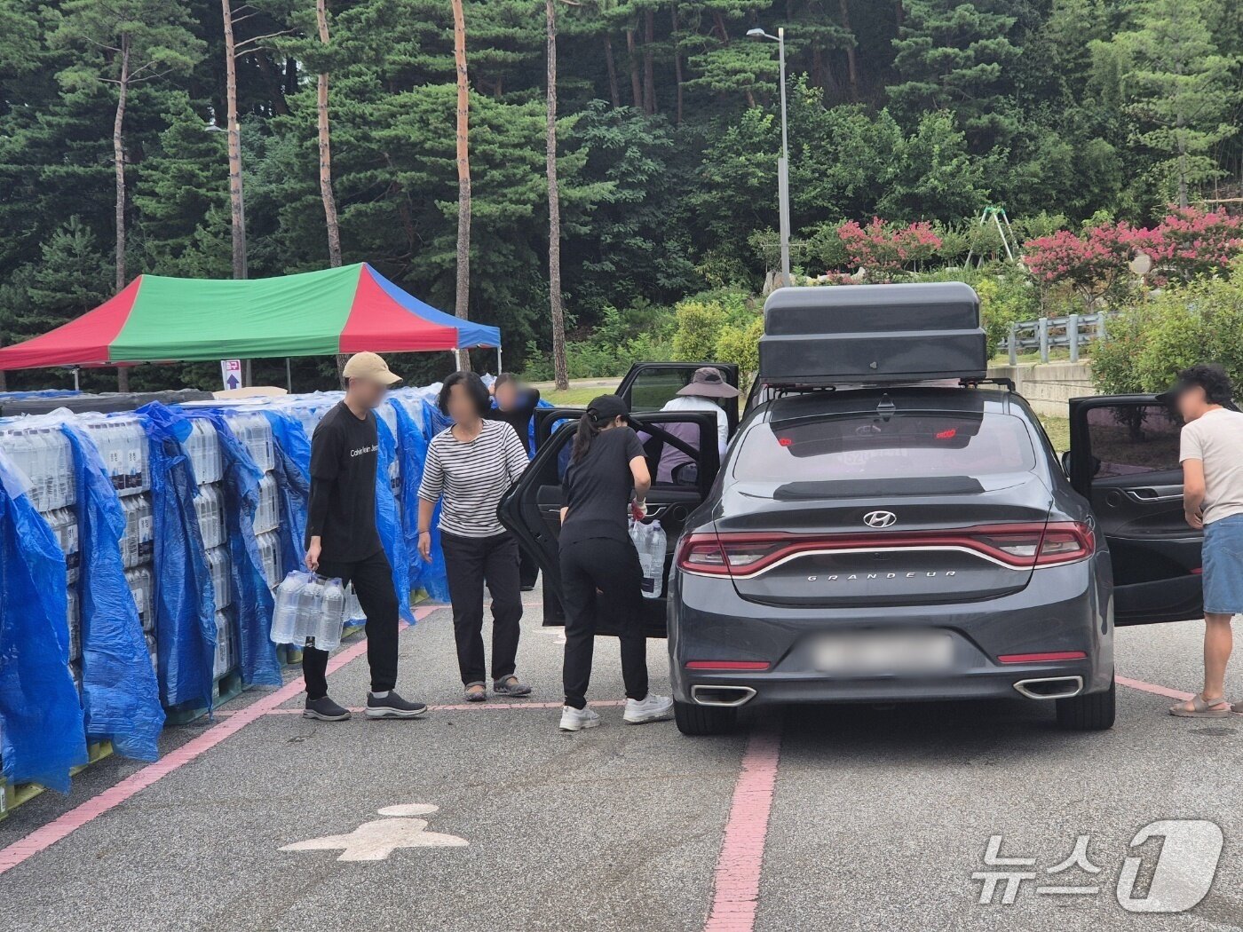 본문 이미지 - 극심한 가뭄으로 재난사태가 선포된 강원 강릉에 5일 전 시민을 대상으로 1인당 12L 분량의 생수가 배부된다. 이날 오전 강원 강릉시 포남동 강릉스피드스케이트장에 마련된 &#39;드라이브 스루&#39; 급수 현장. 2025.9.5/뉴스1 윤왕근 기자