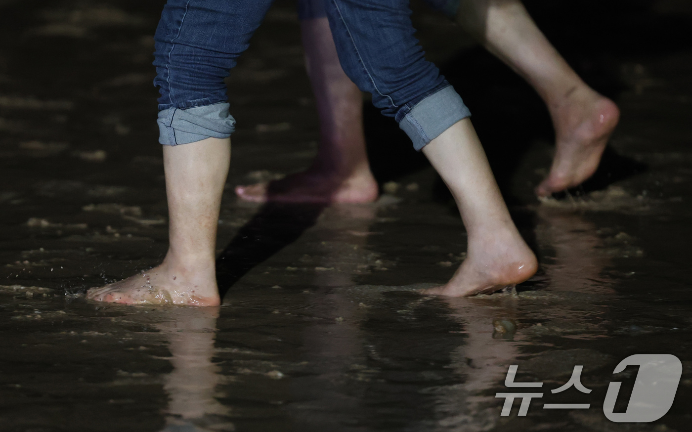 (보령=뉴스1) 김기태 기자 = 6일 충남 보령 대천해수욕장에서 열린 '보령 해변 맨발 걷기 축제'에서 참가자들이 맨발 걷기를 하고 있다. 2025.9.7/뉴스1