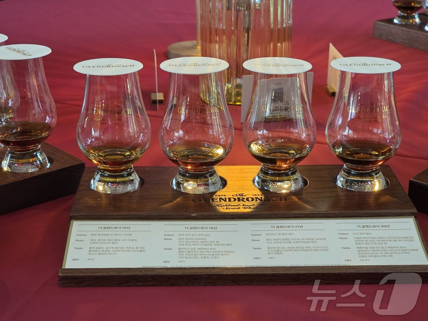 본문 이미지 - 한국브라운포맨은 9일 셰리 캐스크 숙성 싱글몰트 위스키 &#39;더 글렌드로낙&#39;의 고연산 시리즈 &#39;울트라 프리미엄 라인&#39; 출시를 앞두고 지난달 28일 서울 신라호텔 영빈관 에메랄드홀에서 프리뷰 행사를 진행했다. ⓒ News1 이형진 기자