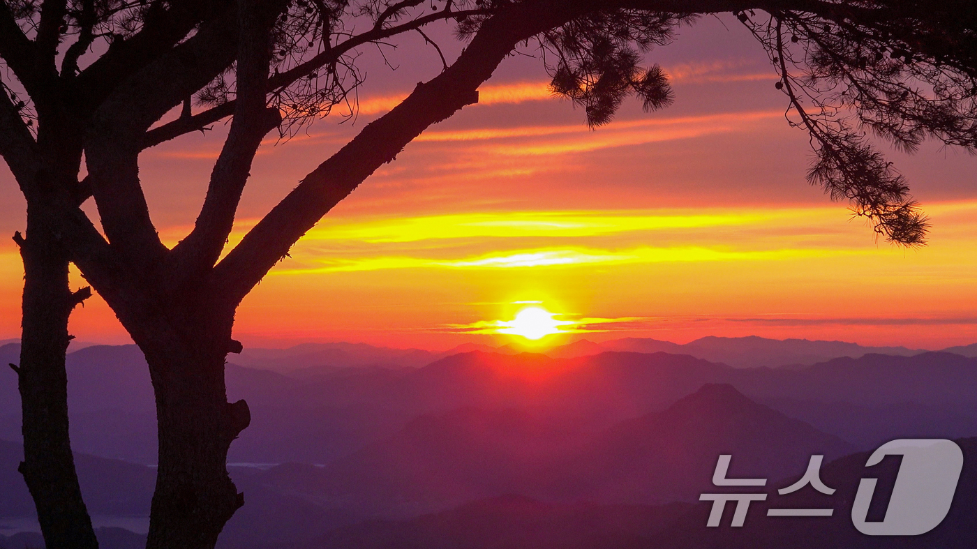 (서울=뉴스1) = 새해 첫 날인 1일 경남 거창군 남상면 감악산 정상에서 바라본 동녘 하늘에 2026년 병오년 첫 태양이 붉게 떠오르고 있다. (거창군 제공. 재판매 및 DB 금 …