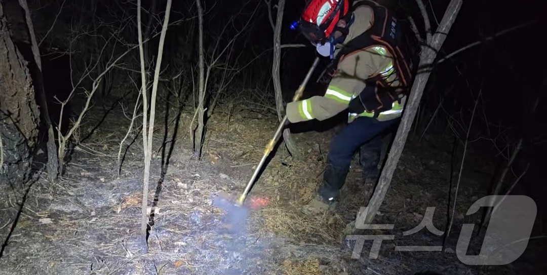 (의성=뉴스1) 이성덕 기자 = 10일 오후 경북 의성군 의성읍 비봉리에서 발생한 산불의 주불이 진화된 가운데, 산림·소방 당국이 잔불 재발을 막기 위해 뒷불감시 작업을 벌이고 있 …