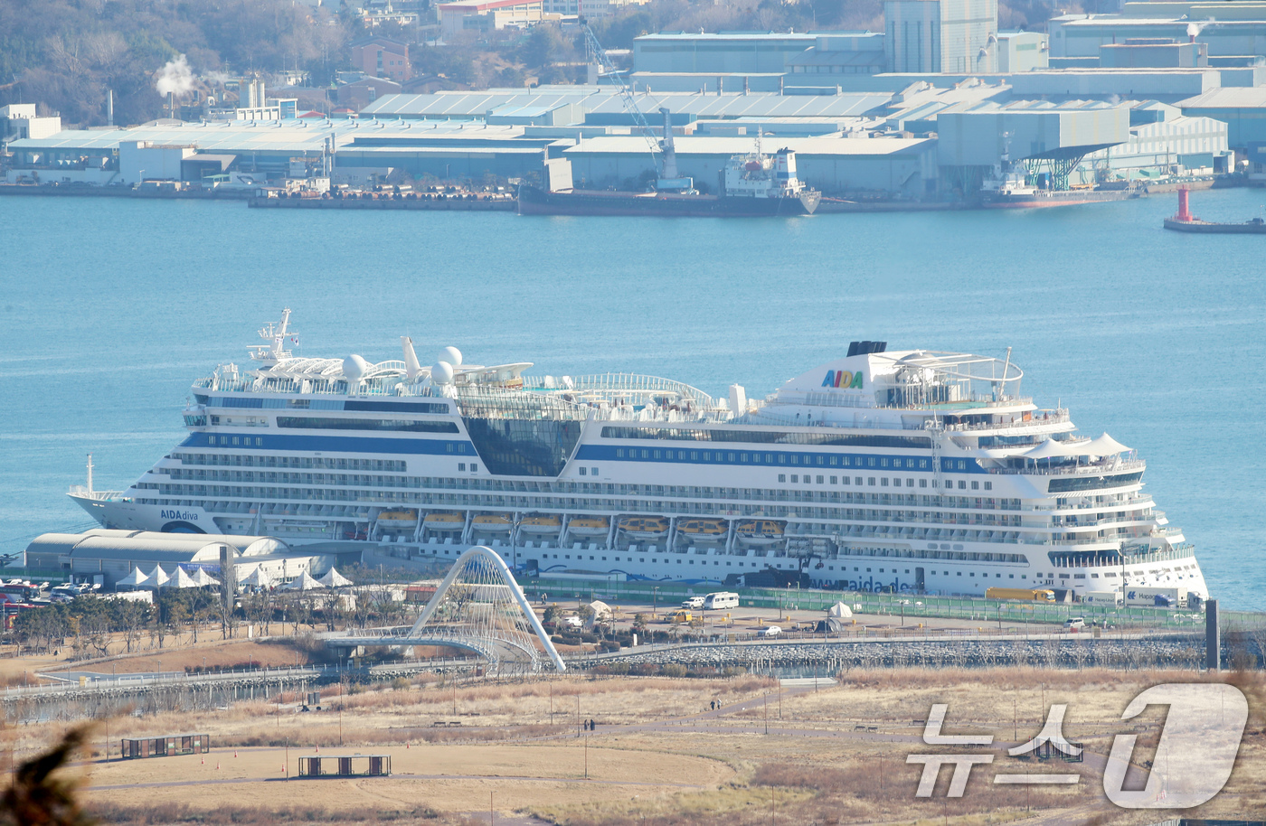 (부산=뉴스1) 윤일지 기자 = 12일 부산 동구 부산항국제여객터미널 크루즈부두에 월드와이드 크루즈인 아이다디바(AIDAdiva)'호가 접안해 있다.아이다디바호는 독일 선사 아이다 …