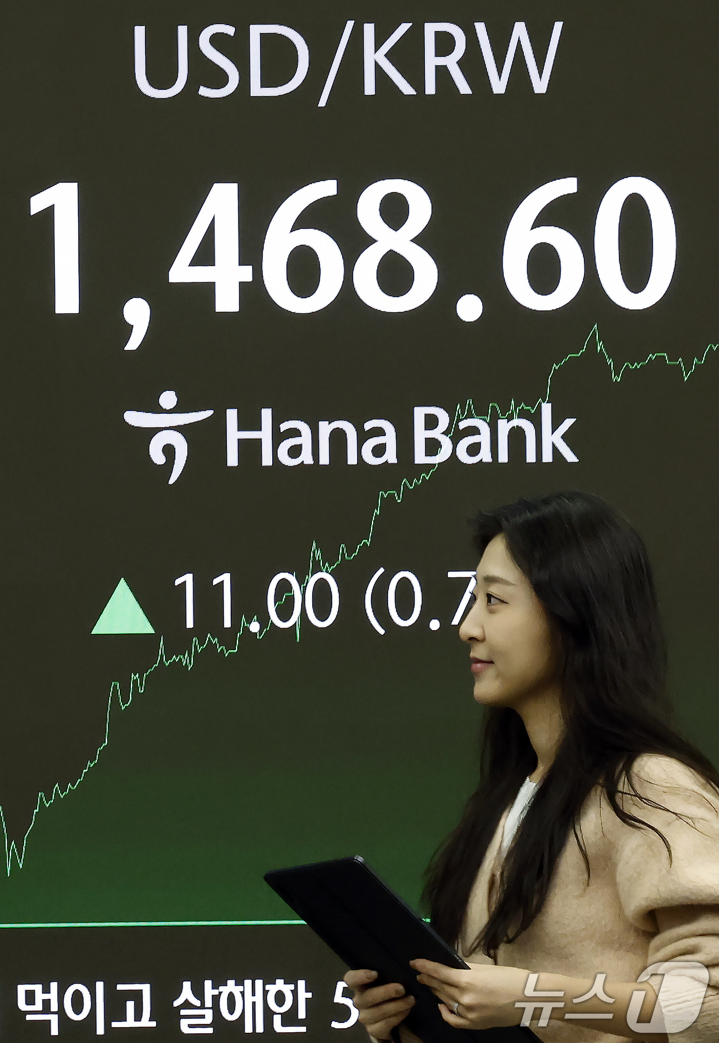 (서울=뉴스1) 박정호 기자 = 12일 오후 서울 중구 하나은행 본점 딜링룸 전광판에 증시 종가가 표시되고 있다.이날 코스피는 전 거래일 대비 38.46포인트(0.84%) 오른 4 …