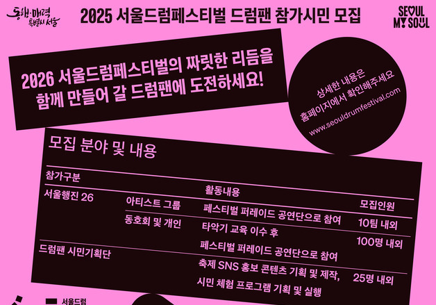 서울시, 2026 서울드럼페스티벌 주인공 '드럼팬' 모집