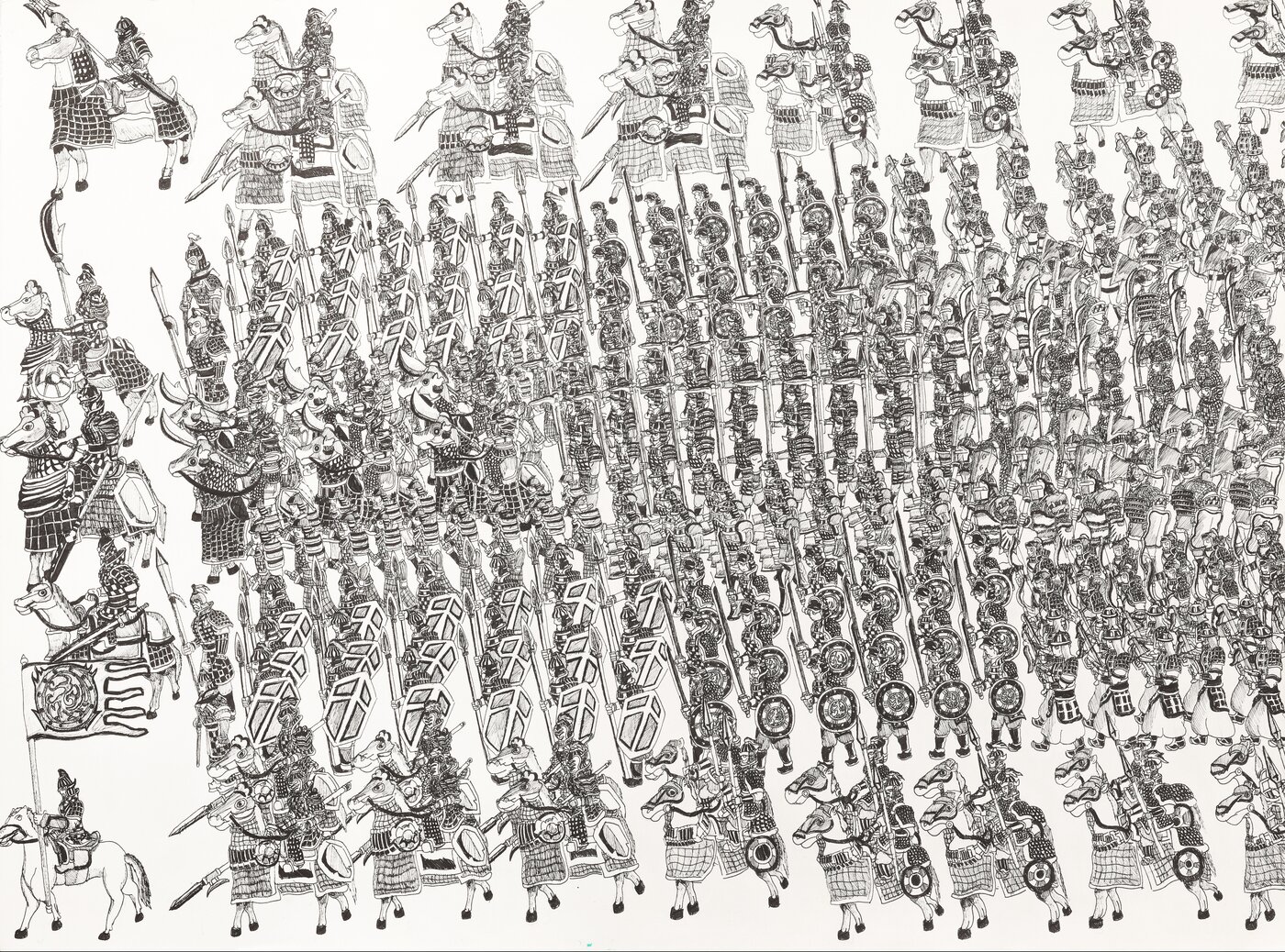 본문 이미지 - 대상 수상작, 심규철_고구려의 행군_종이에 펜_56&times;30.4cm_2024 (국민일보 아르브뤼미술상 전시팀)