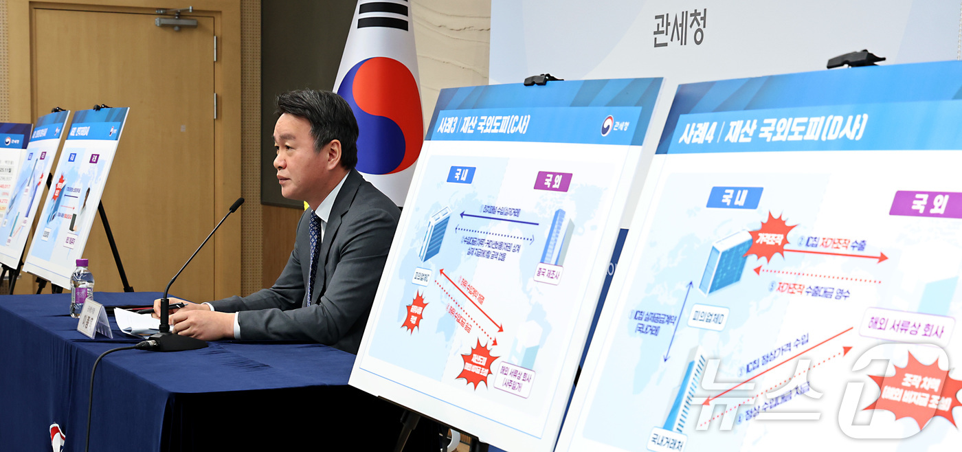 (세종=뉴스1) 김기남 기자 = 이종욱 관세청 차장이 13일 세종시 정부세종청사 중앙동에서 환율 안정을 위해 고환율을 유발하는 불법 외환거래 집중 점검 및 단속 계획을 발표하고 있 …