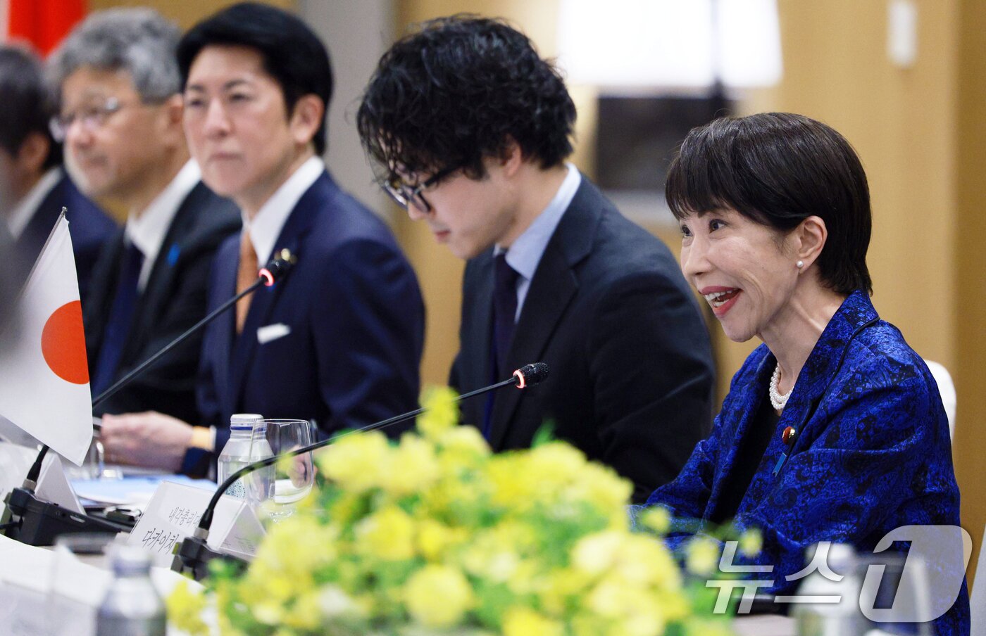 본문 이미지 - 다카이치 사나에 일본 총리가 13일 일본 나라현 회담장에서 열린 이재명 대통령과의 한-일 확대 회담에서 발언하고 있다. 2026.1.13/뉴스1 ⓒ News1 이재명 기자