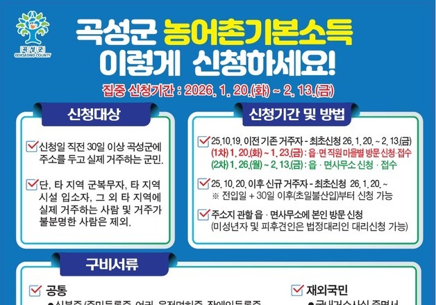 곡성군, '농어촌 기본소득' 20일부터 신청