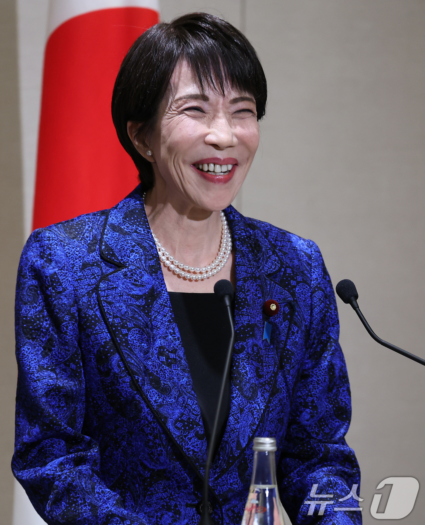 (나라(일본)=뉴스1) 이재명 기자 = 다카이치 사나에 일본 총리가 13일 일본 나라현 회담장에서 이재명 대통령과 공동언론발표를 하고 있다. 2026.1.13/뉴스1