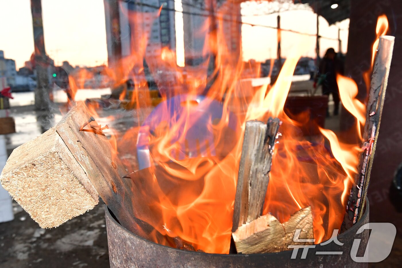 본문 이미지 - 14일 경북 포항시 북구 죽도어시장에서 상인들이 모닥불에 몸을 녹이고 있다. 2026.1.14/뉴스1 ⓒ News1 최창호 기자