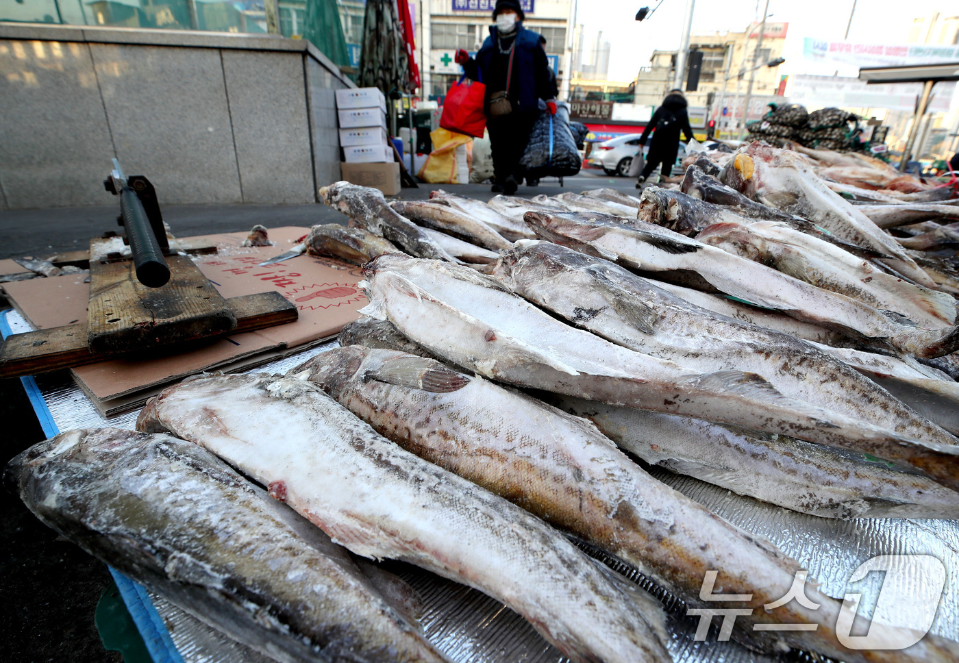 (대구=뉴스1) 공정식 기자 = 매서운 한파가 맹위를 떨친 14일 오전 대구 북구 칠성시장 난전에 나온 동태가 꽁꽁 얼어 있다. 2026.1.14/뉴스1