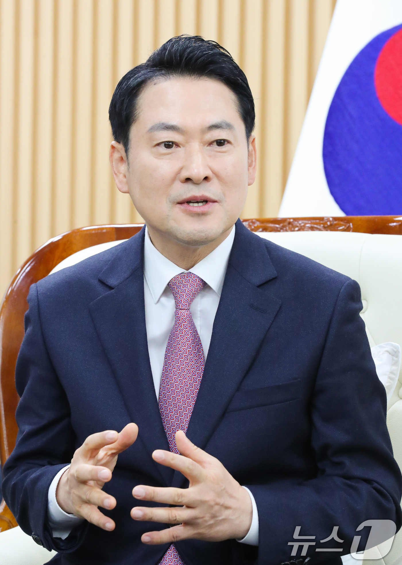 (대전=뉴스1) 김기태 기자 = 장동혁 국민의힘 대표가 14일 오전 대전시청에서 이장우 시장과 대전충남 행정통합 관련 정책협의에서 발언하고 있다.  2026.1.14/뉴스1