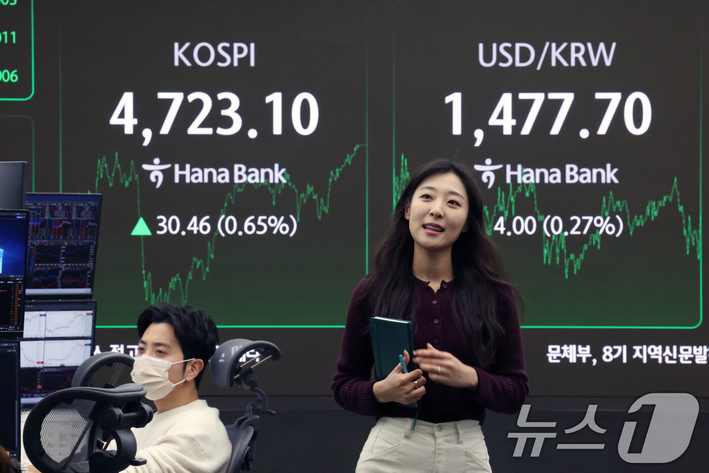 본문 이미지 - 14일 오후 서울 중구 하나은행 본점 딜링룸. 2026.1.14/뉴스1 ⓒ News1 이광호 기자