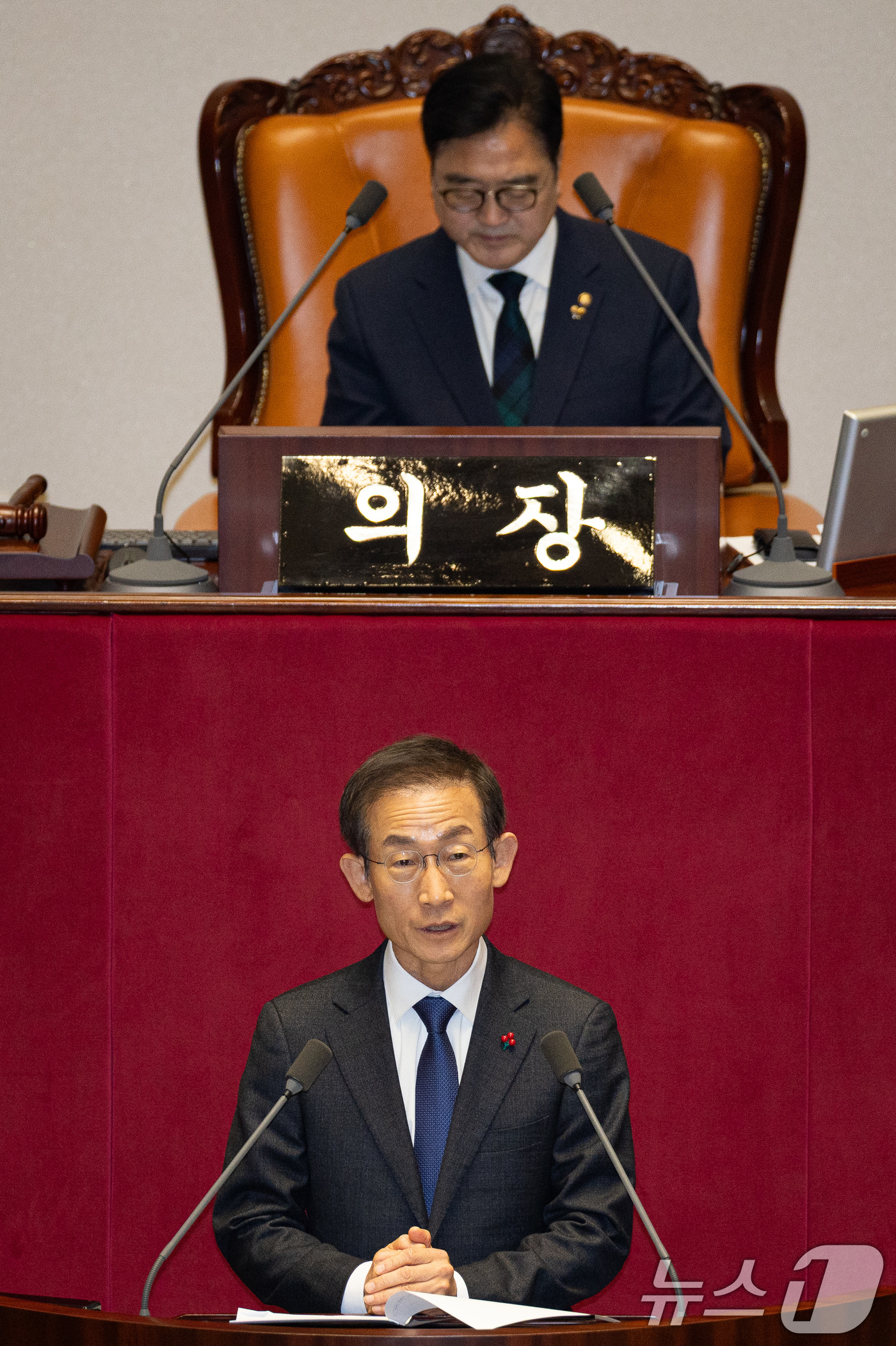 (서울=뉴스1) 유승관 기자 = 김호철 감사원장이 15일 서울 여의도 국회에서 열린 제431회 국회(임시회) 제1차 본회의에서 인사말을 하고 있다. 2026.1.15/뉴스1