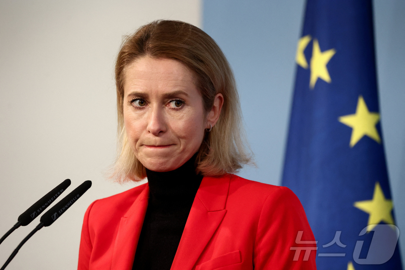 (베를린 로이터=뉴스1) 김지완 기자 = 13일(현지시간) 카야 칼라스 유럽연합(EU) 외교안보 고위대표가 독일 베를린에서 보리스 피스토리우스 독일 국방장관과의 공동 기자회견을 갖 …