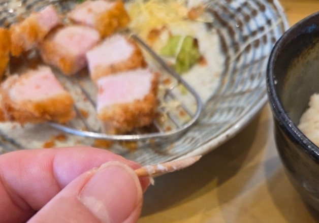 머리카락·이쑤시개, 규카츠 먹다 '갑툭튀'…사장은 "고기 익힘 체크용"