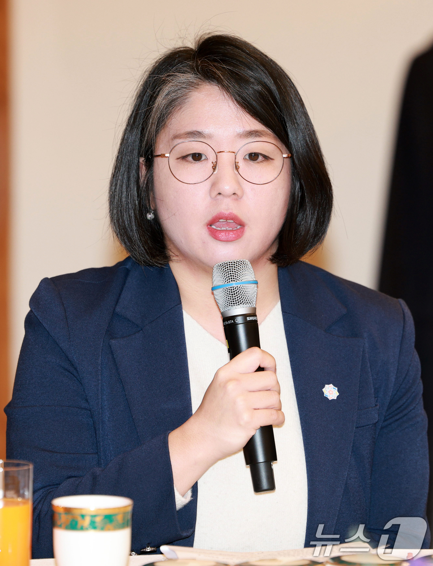 (서울=뉴스1) 허경 기자 = 용해인 기본소득당 상임대표가 16일 청와대 상춘재에서 이재명 대통령이 마련한 정당 지도부 초청 오찬에서 발언하고 있다. (청와대통신사진기자단) 202 …