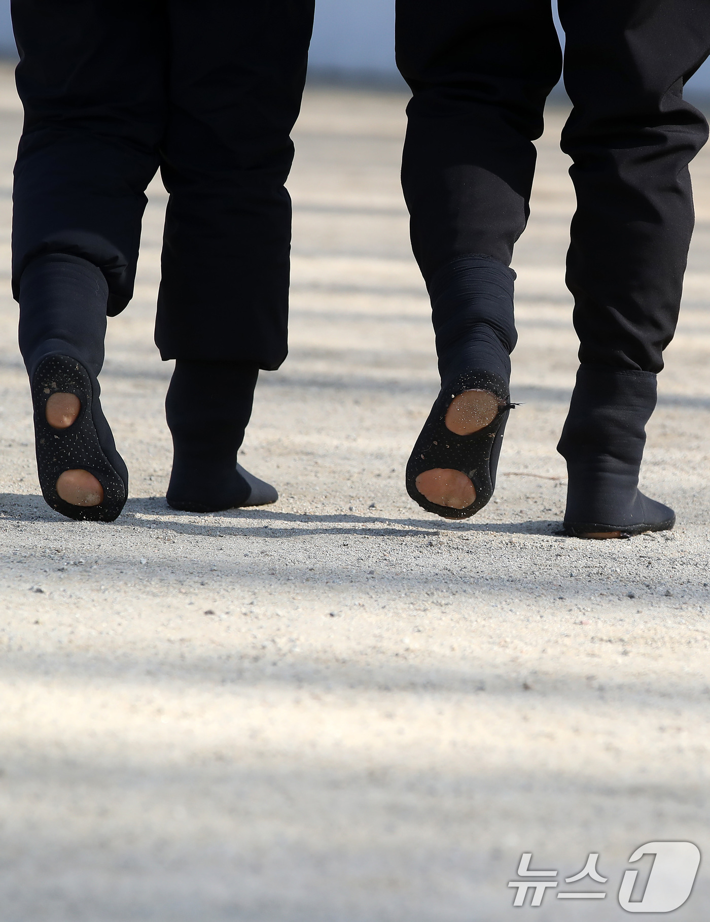 (대구=뉴스1) 공정식 기자 = 겨울답지 않게 포근한 날씨가 이어진 16일 대구 달서구 두류공원에서 맨발양말을 신은 시민들이 2.28자유광장을 걷고 있다.발바닥 앞뒤에 구멍이 뚫린 …