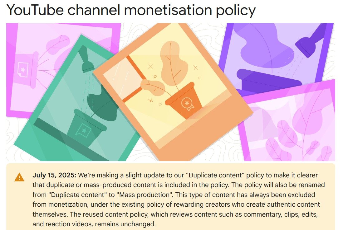본문 이미지 - 유튜브 채널 수익 창출 정책 (유튜브 공지사항 갈무리)