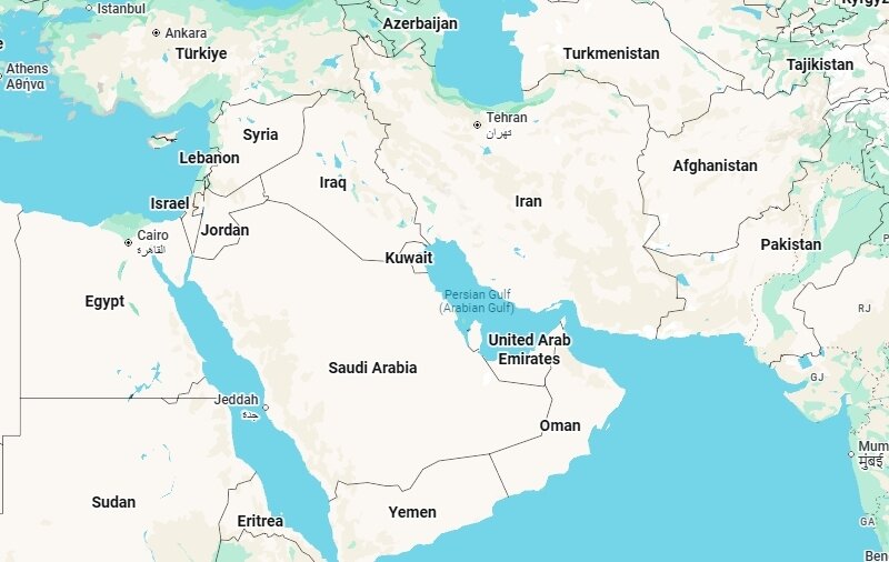 본문 이미지 - 구글 맵의 중동 지도. 2026.01.16